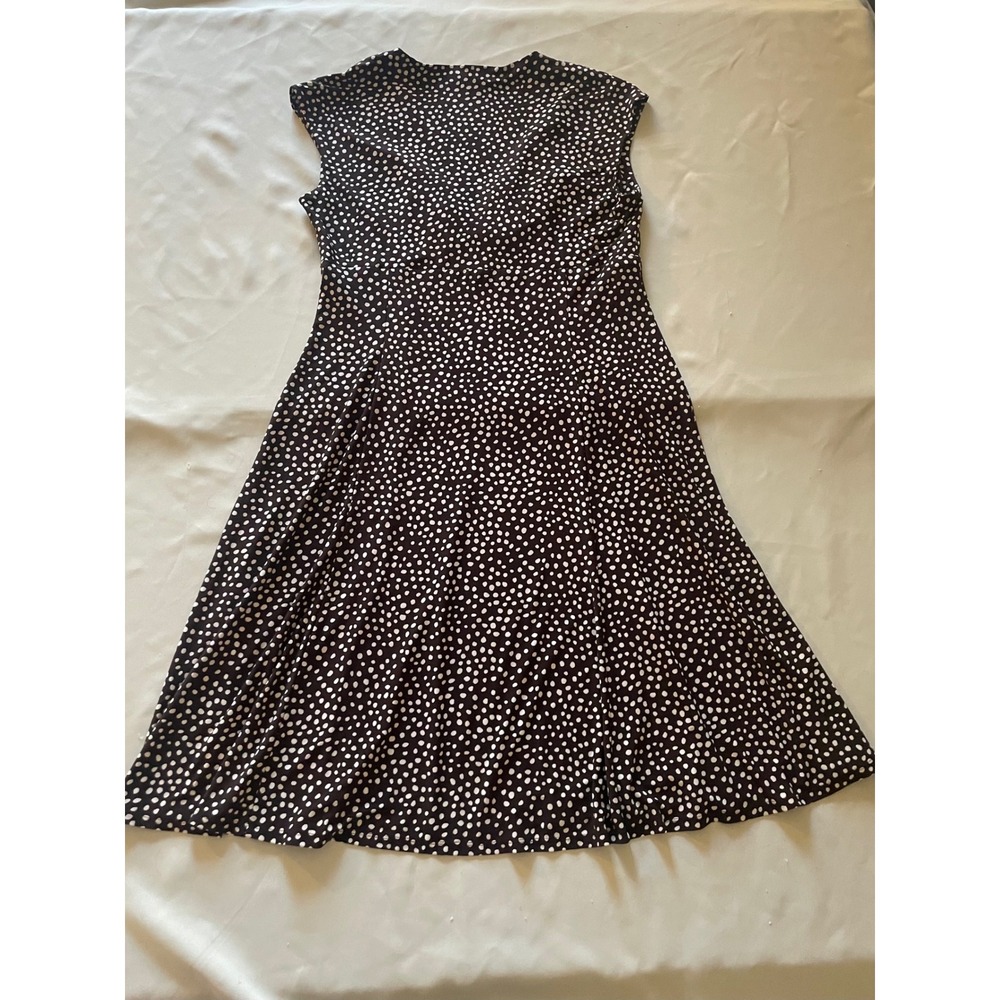 Chaps Brown Dot Print Fit & Flare Dress Size Large V-Neck Stretch - Picture 6 of 11